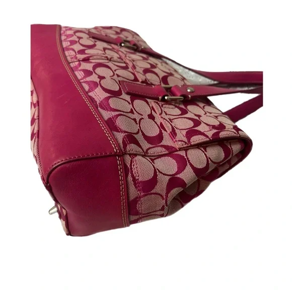 Coach Pink #F13070 Satchel with Signature Monogram and Burgundy Accents - Picture 5 of 8